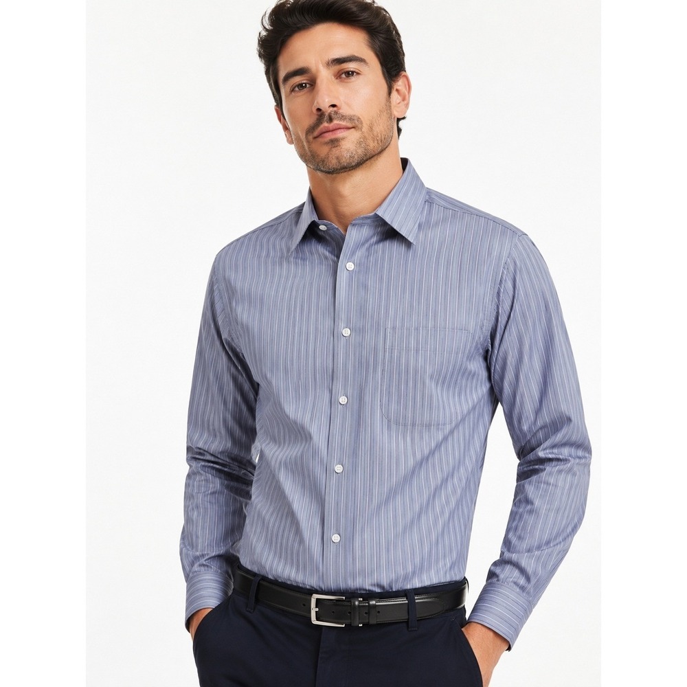 Brooks Brothers Mens 17.5 35 Blue White Non Iron Pure Supima Cotton Striped